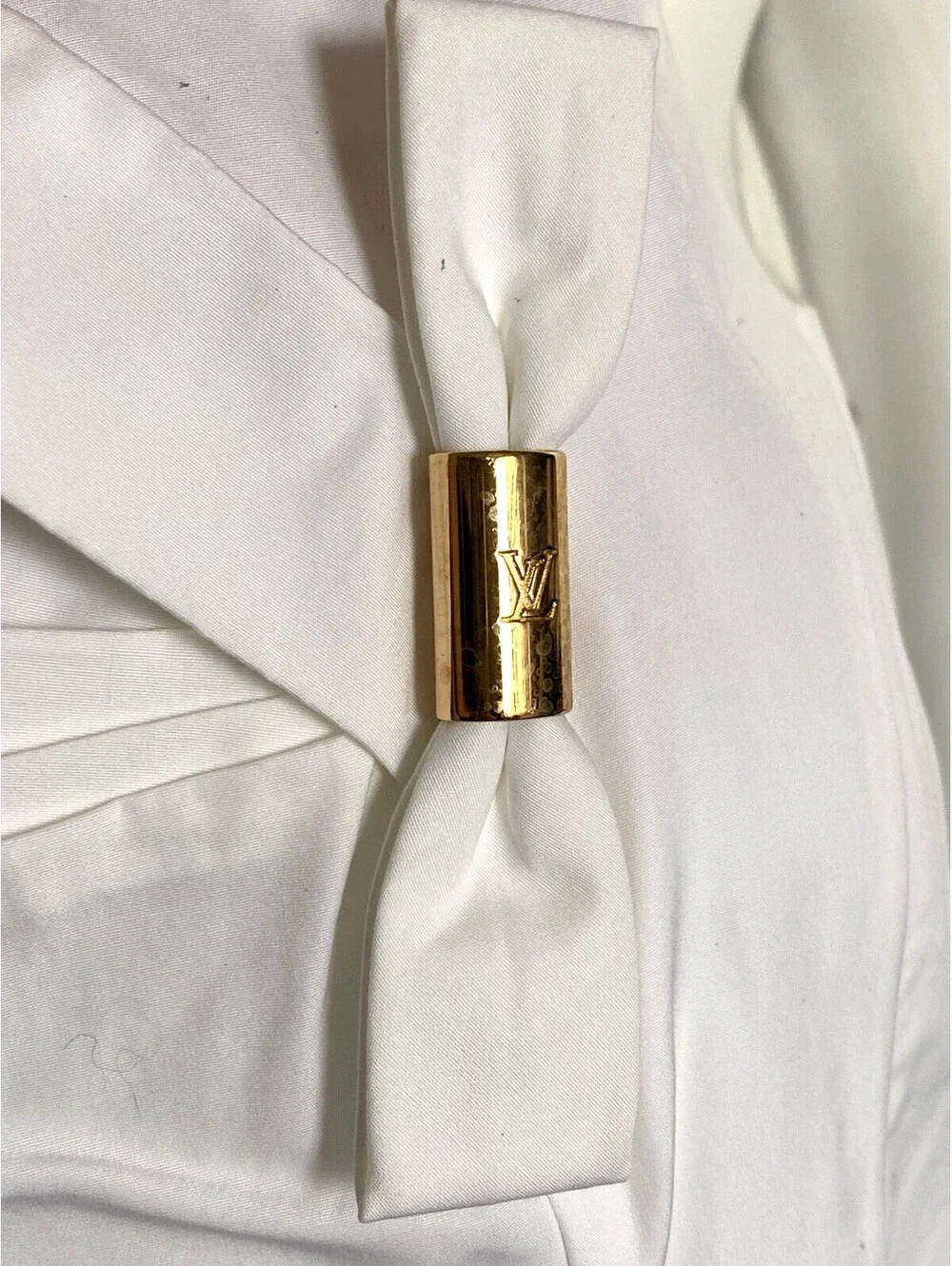 NWOT Louis Vuitton FR-34 Vintage White LV Logo Bow Cotton Top Blouse Italy